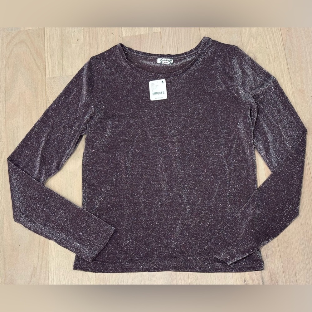 NEW Free People Intimately L Mesh So Well Layering Top Red Wine Metallic NWT